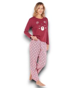 Pijama Manga Larga Diseño De Oso Mujer Tops & Bottoms 24568