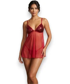 Baby Doll Mesh Lentejuela Con Nudo En Panty Sherly Cocoa Lingerie